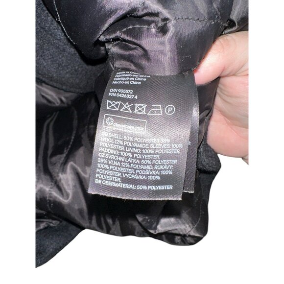 H & M Women’s Wool Blend Zip Coat Jacket Sz 8 Black Satin Sleeves Classic - Picture 5 of 7